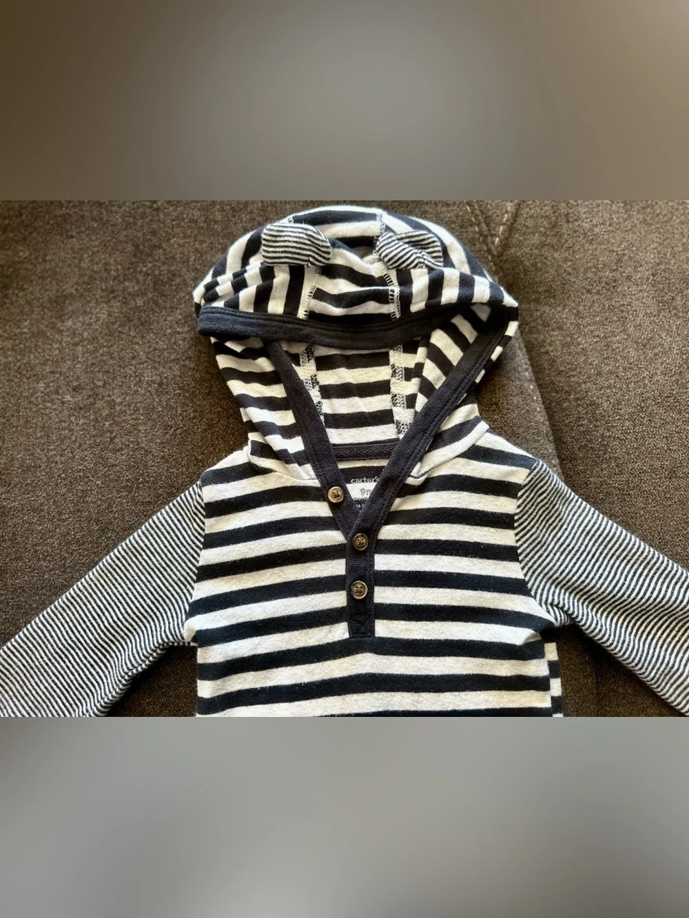Striped Hooded and Henley Baby One-Piece Set - Navy & Gray